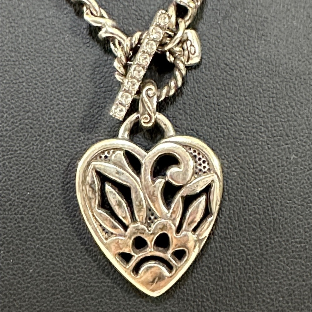 Brighton Retired Cheshire Dog Paw Design Heart Pendant Necklace - Picture 3 of 9